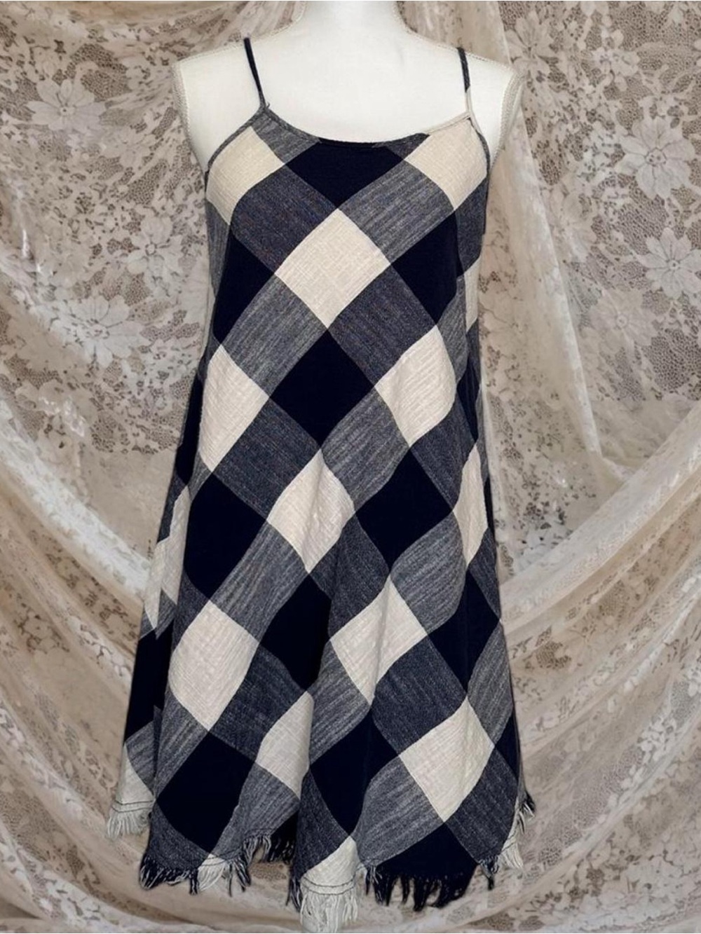 Universal Thread Navy and Cream Plaid Spaghetti-Strap Swing Dress